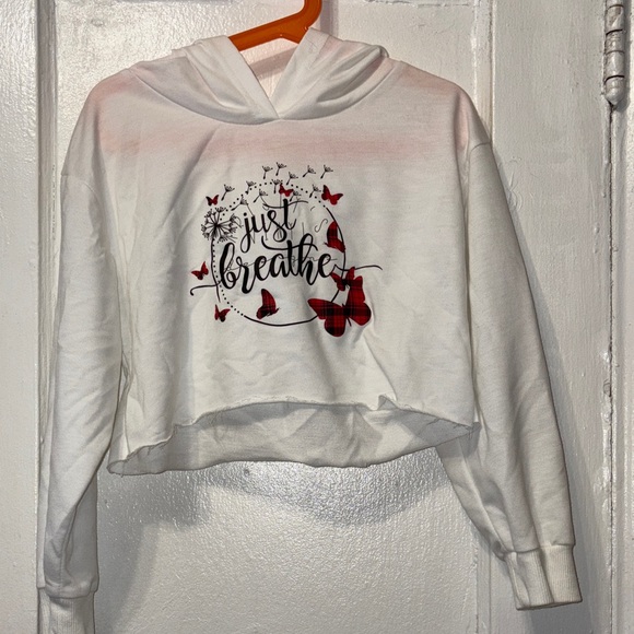 Other - Kids White 'Just Breathe' Hoodie with Red Accents